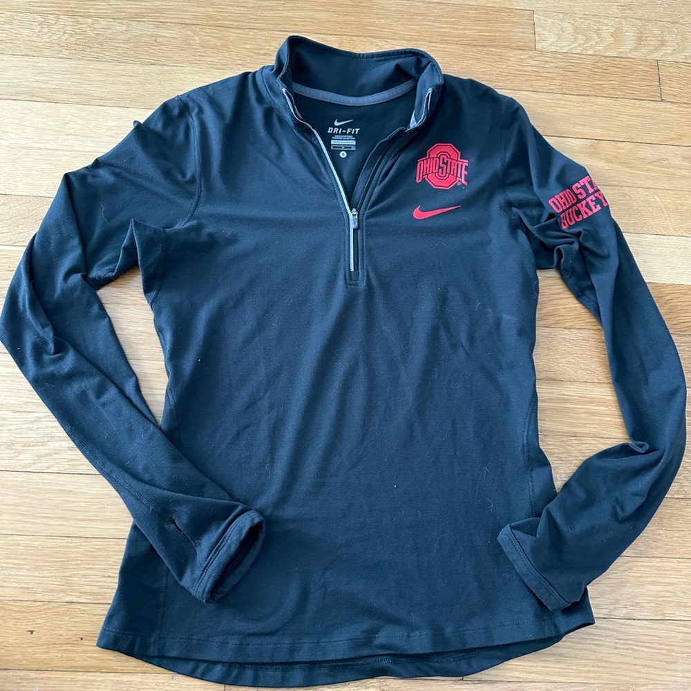 Nike Black Dri-FIT Ohio State Quarter-Zip Sweatshirt with Red Logos